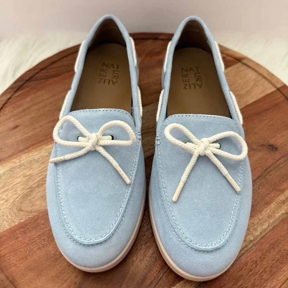 Naturalizer Womens 8W Keelboat Ice Blue Leather Boat Shoe Loafers J4686L5401